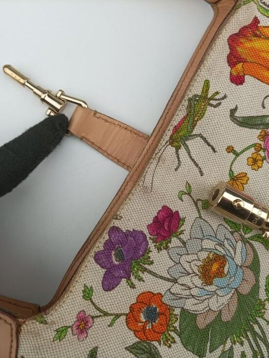 Gucci Flora Jackie Hobo White Multicolor Canvas Leather - Picture 13 of 16